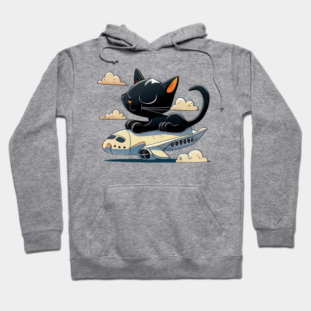 Funny Black Cat is Flying on the Plane Hoodie by KOTOdesign